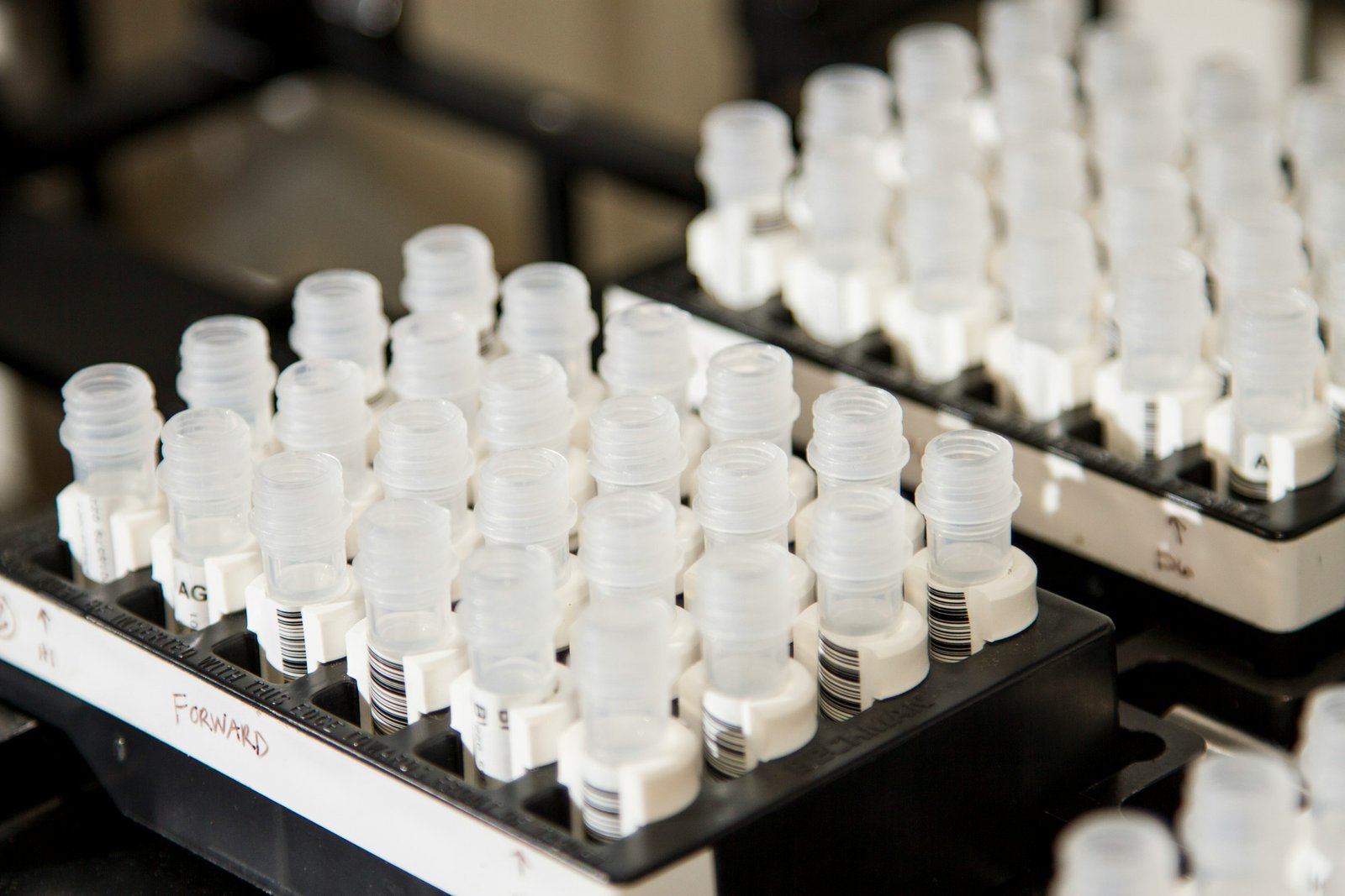 Gene therapy DNA sample vials at a research laboratory