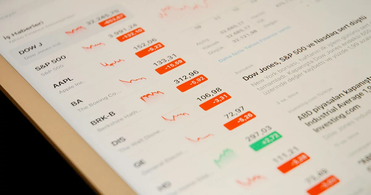 Stock market data board showing share prices and market capitalization figures